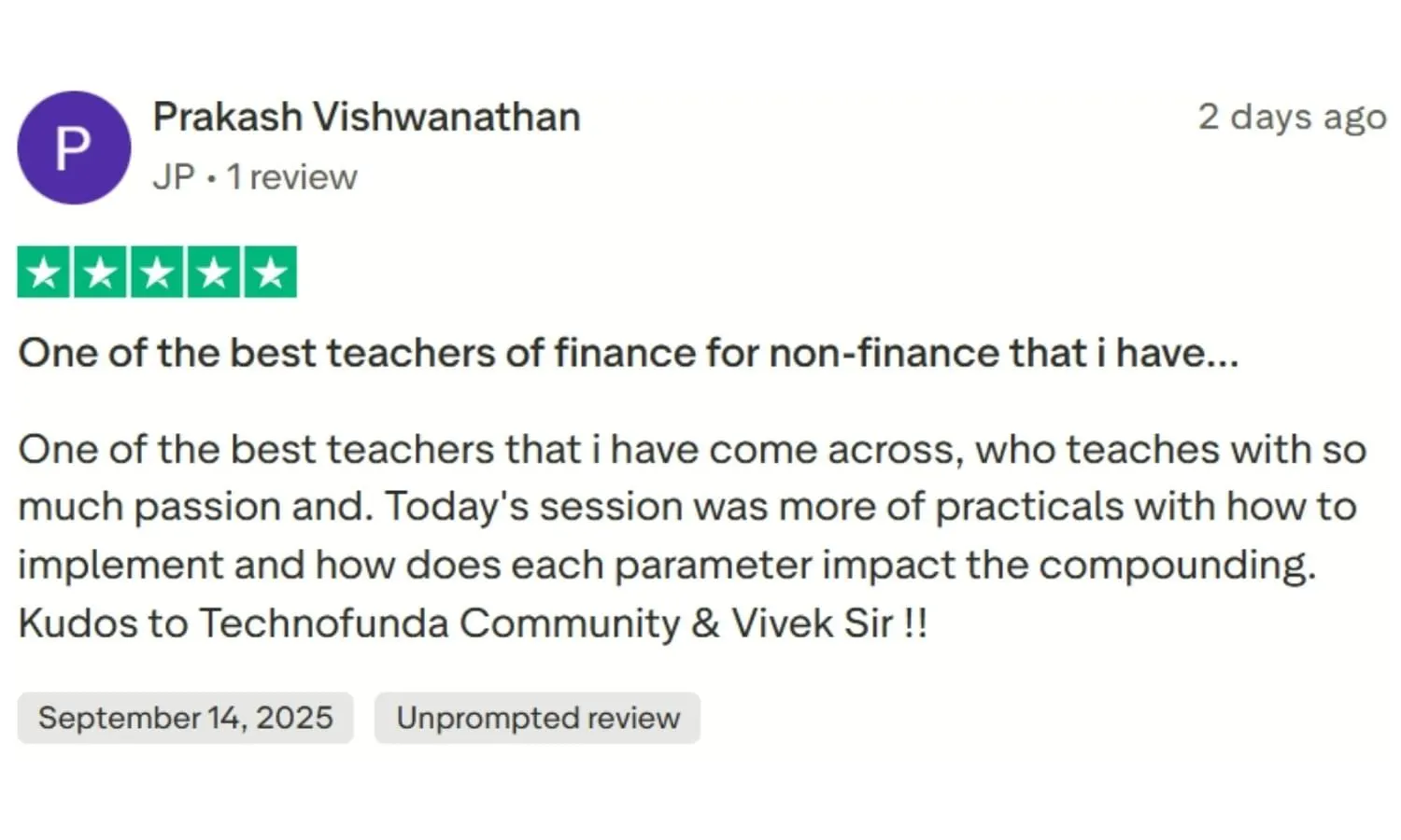 Testimonial by Prakash Vishwanathan