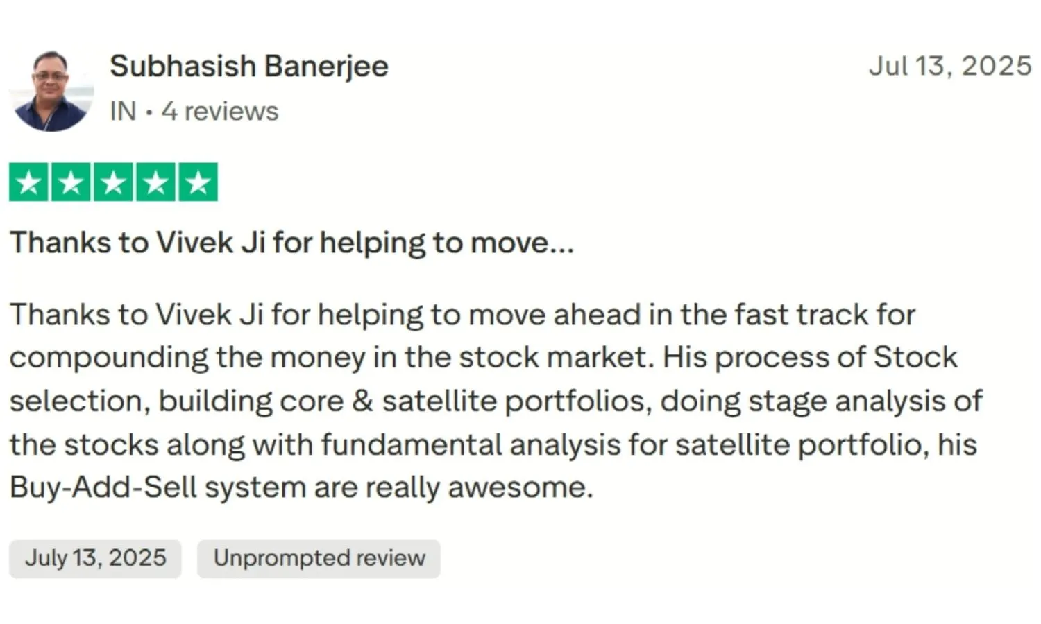 Testimonial by Subhasish Banerjee