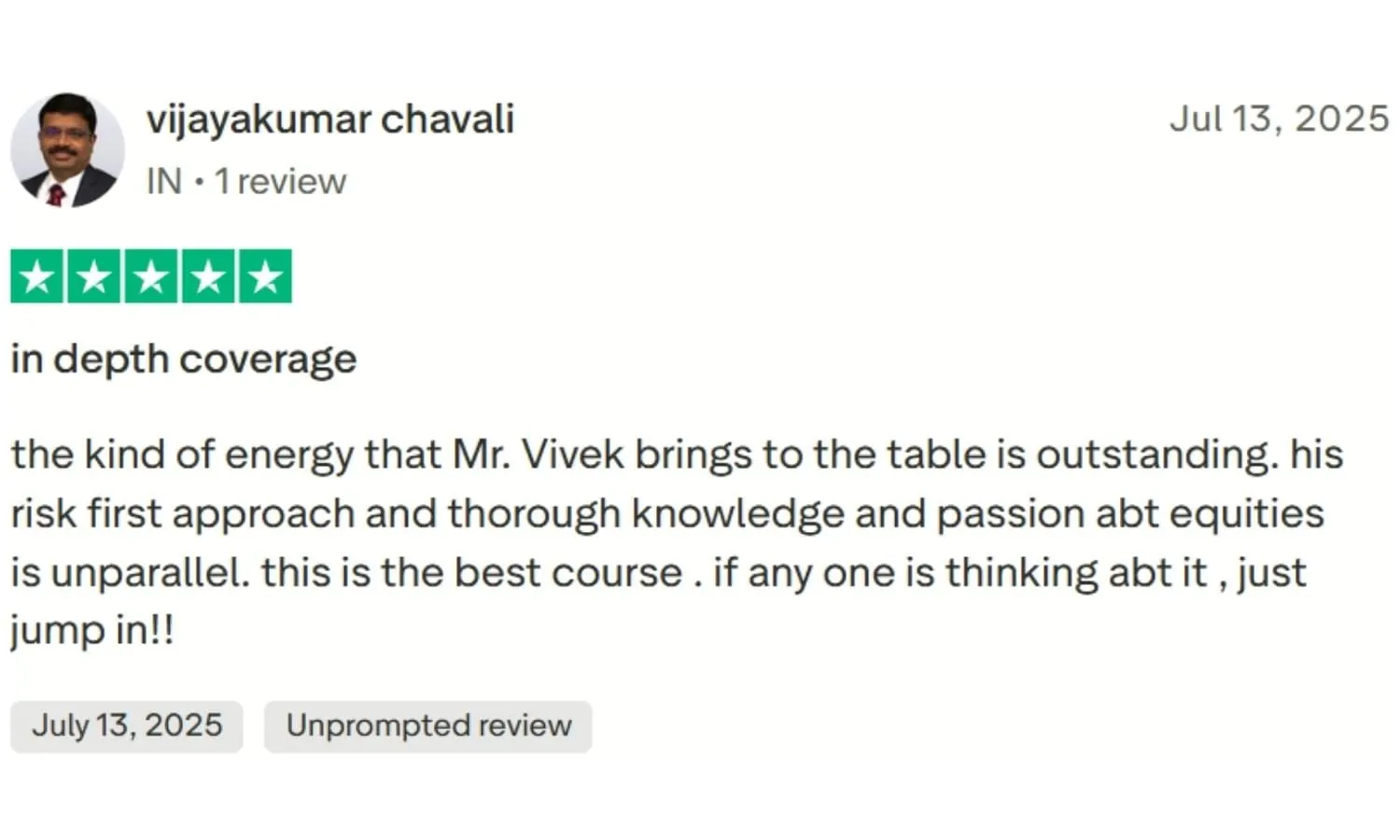 Testimonial by vijayakumar chavali