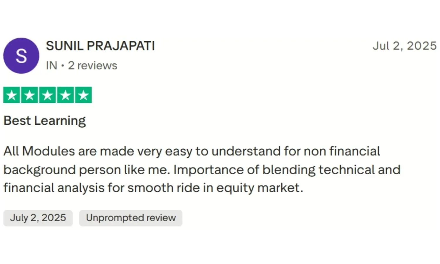 Testimonial by SUNIL PRAJAPATI