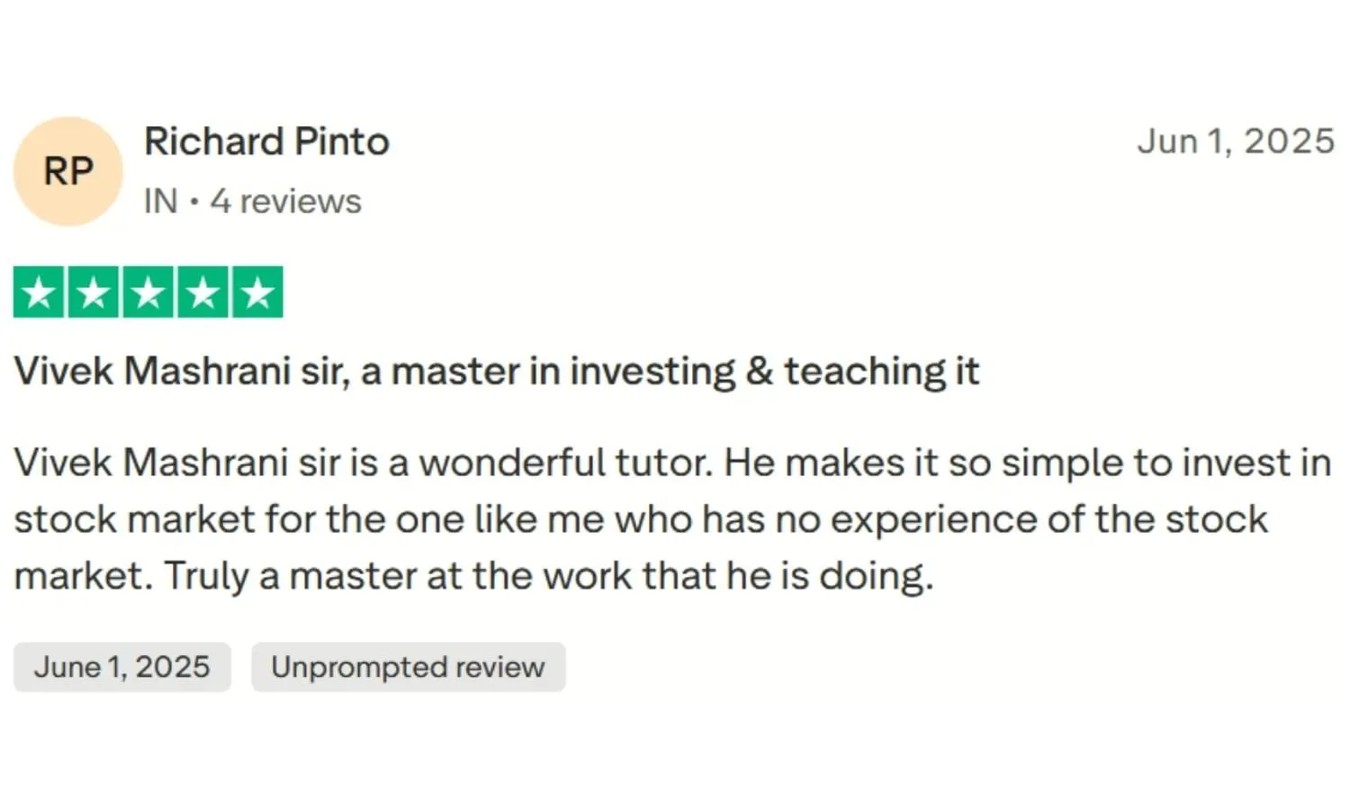 Testimonial by Richard Pinto